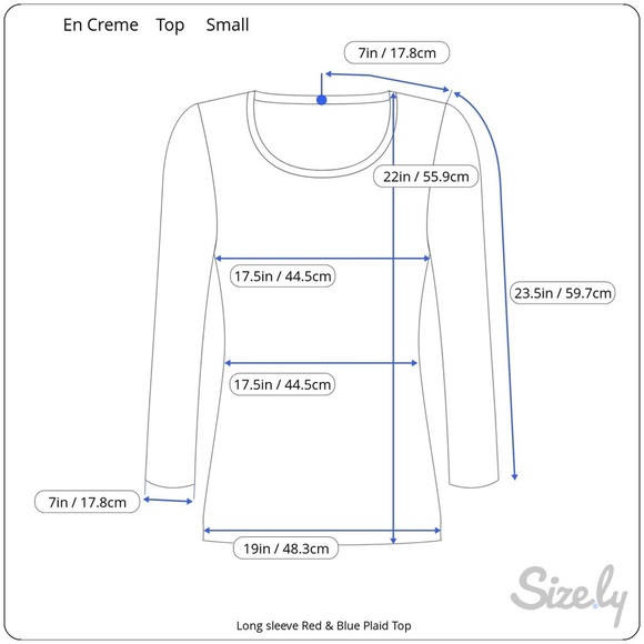 En Creme | Red/Blue Plaid/Checkered Long-sleeve Top Small - Picture 7 of 8